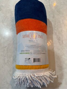 Square Beach Towel - Navy, Orange, Yellow